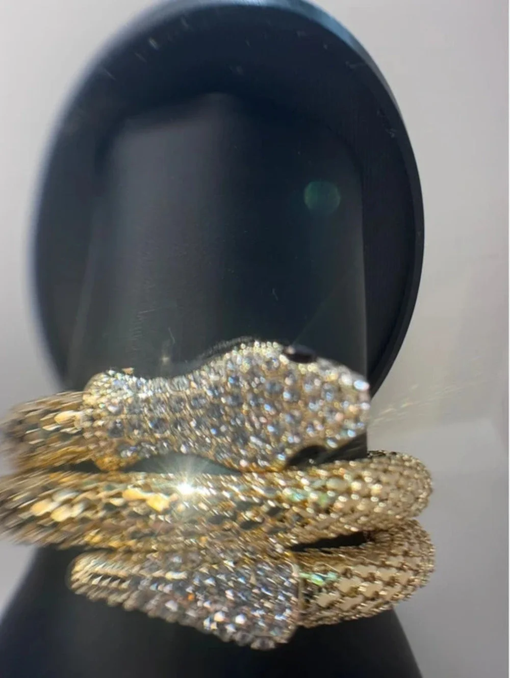 Adjustable snake bracelet, cz, gold tone